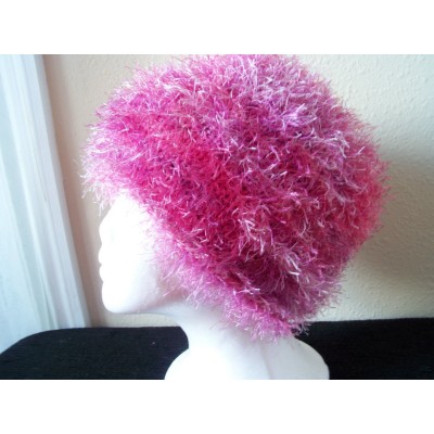Hand knitted warm & soft beanie/hat  fuzzy hot pink tones  eb-72641641